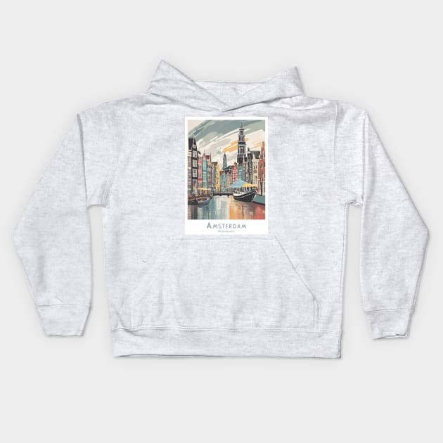 Vintage Amsterdam Netherlands Canal Serenity Kids Hoodie by POD24